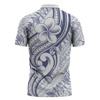 Hawaii Plumeria Lokelani Pikake Lei Zipper Polo Shirt Navy Blue Polynesian Tattoo