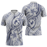Hawaii Plumeria Lokelani Pikake Lei Zipper Polo Shirt Navy Blue Polynesian Tattoo