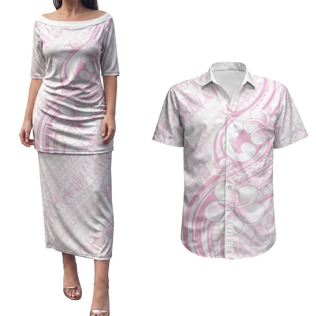 Hawaii Plumeria Lokelani Pikake Lei Couples Matching Puletasi and Hawaiian Shirt Poni Mama Polynesian Tattoo LT9 Pink - Polynesian Pride