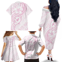 Hawaii Plumeria Lokelani Pikake Lei Family Matching Off The Shoulder Long Sleeve Dress and Hawaiian Shirt Poni Mama Polynesian Tattoo