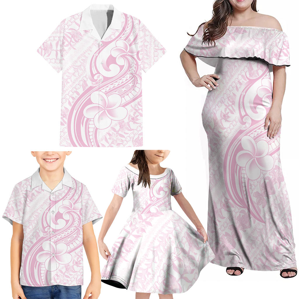 Hawaii Plumeria Lokelani Pikake Lei Family Matching Off Shoulder Maxi Dress and Hawaiian Shirt Poni Mama Polynesian Tattoo