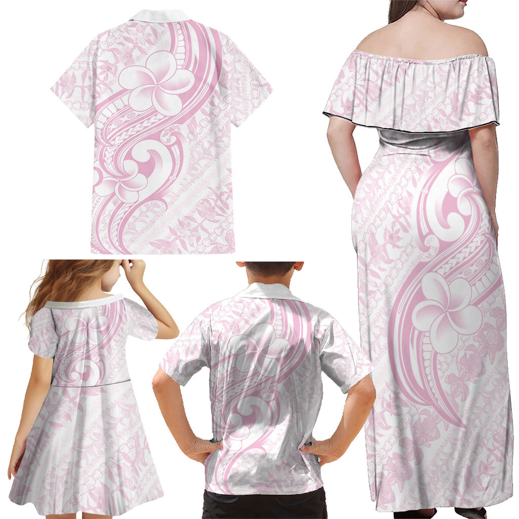 Hawaii Plumeria Lokelani Pikake Lei Family Matching Off Shoulder Maxi Dress and Hawaiian Shirt Poni Mama Polynesian Tattoo