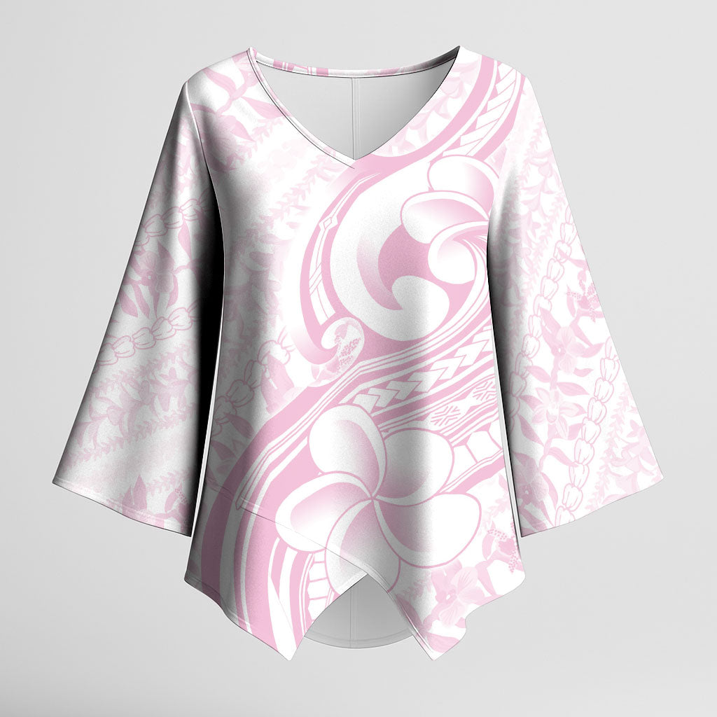 Hawaii Plumeria Lokelani Pikake Lei Kimono Sleeve Blouse Poni Mama Polynesian Tattoo LT9 Female Pink - Polynesian Pride