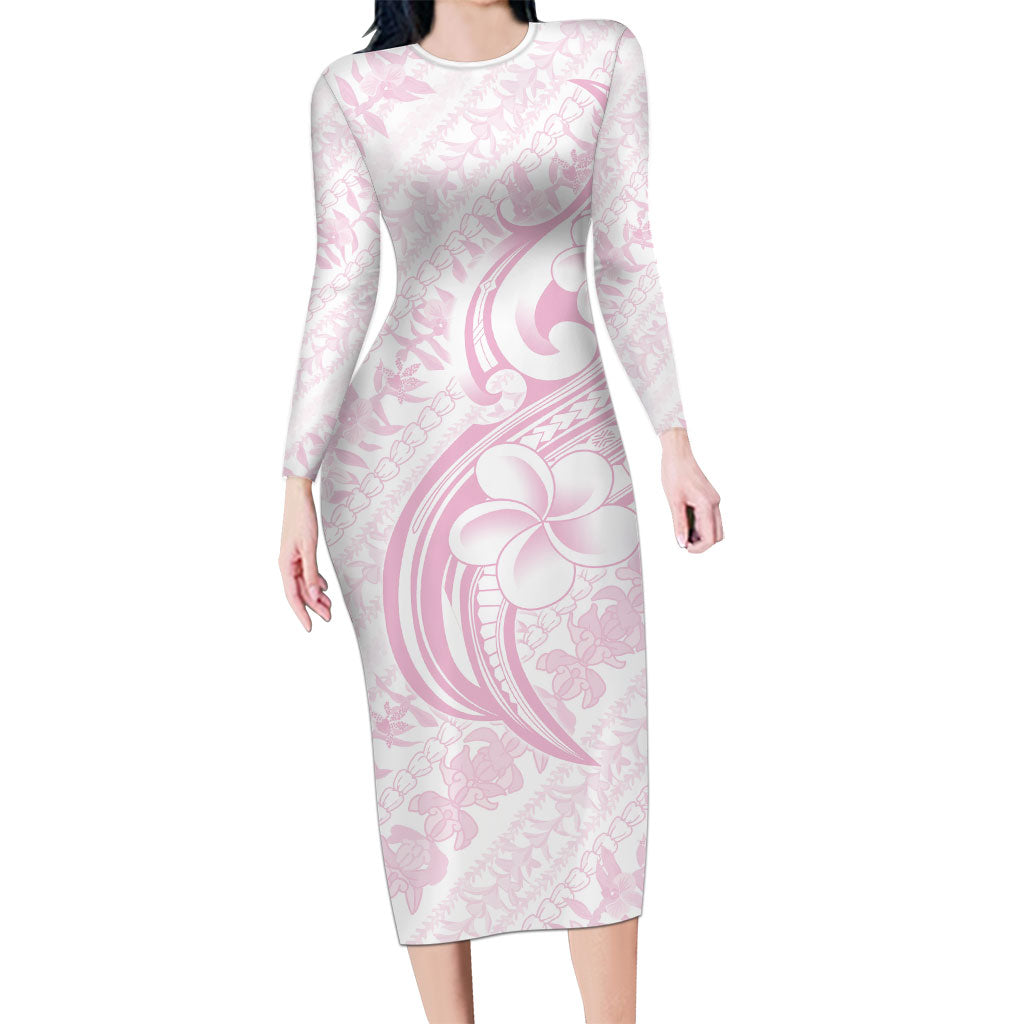 Hawaii Plumeria Lokelani Pikake Lei Long Sleeve Bodycon Dress Poni Mama Polynesian Tattoo