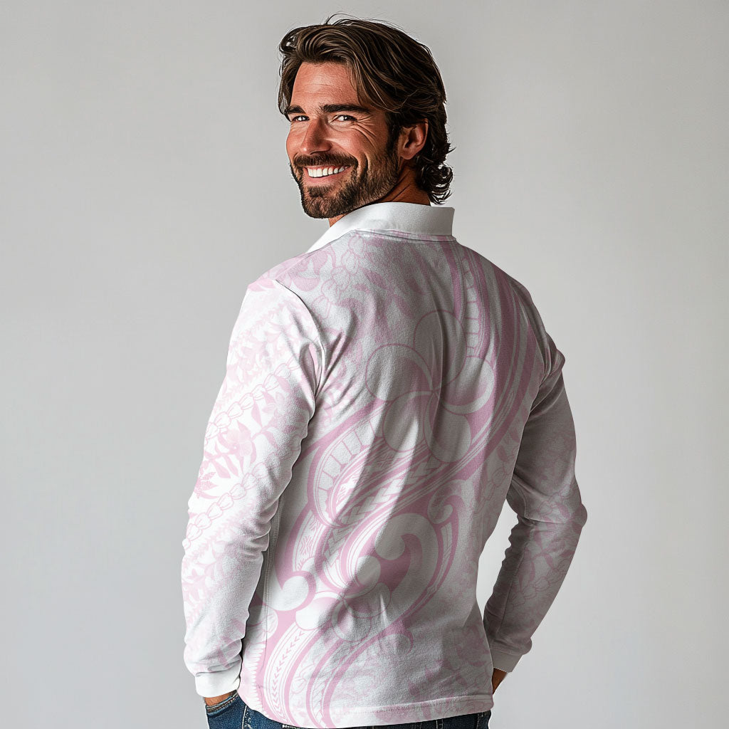 Hawaii Plumeria Lokelani Pikake Lei Long Sleeve Polo Shirt Poni Mama Polynesian Tattoo