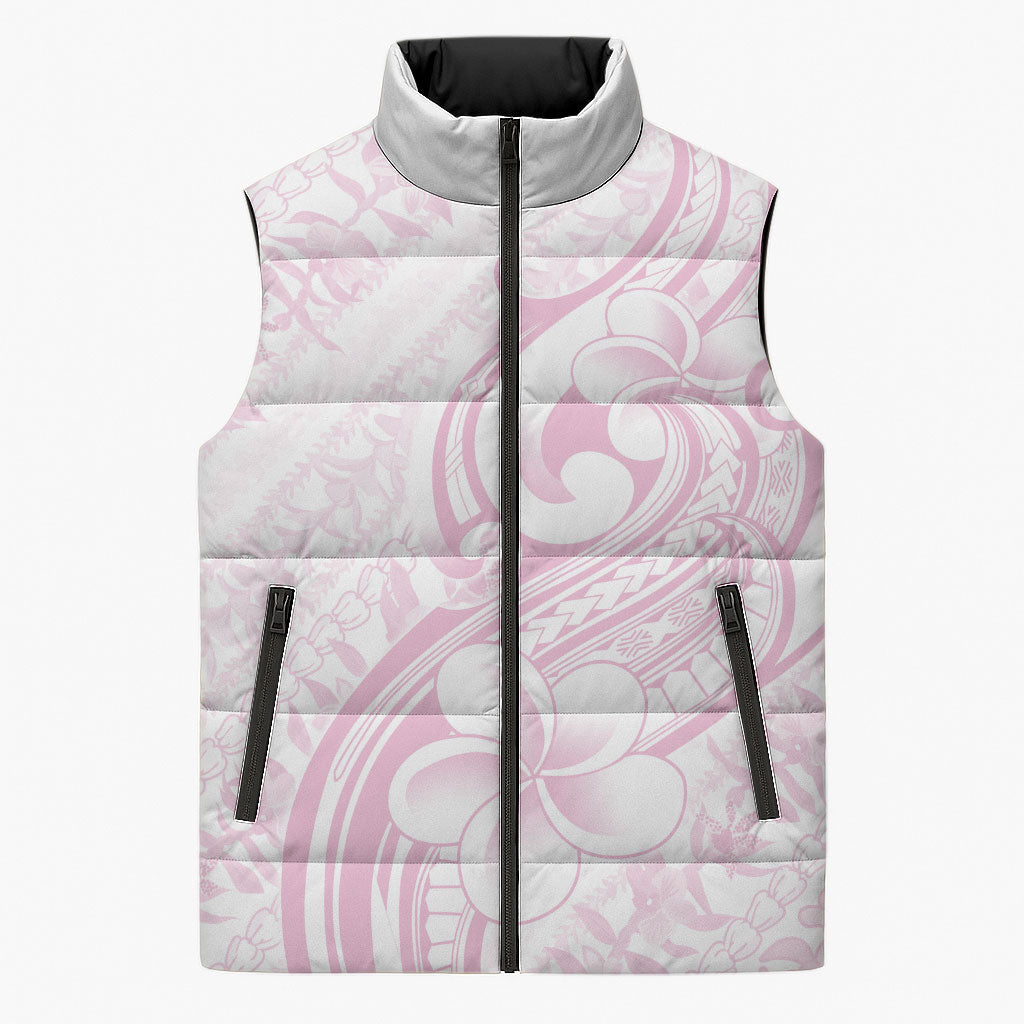 Hawaii Plumeria Lokelani Pikake Lei Sleeveless Puffer Jacket Poni Mama Polynesian Tattoo