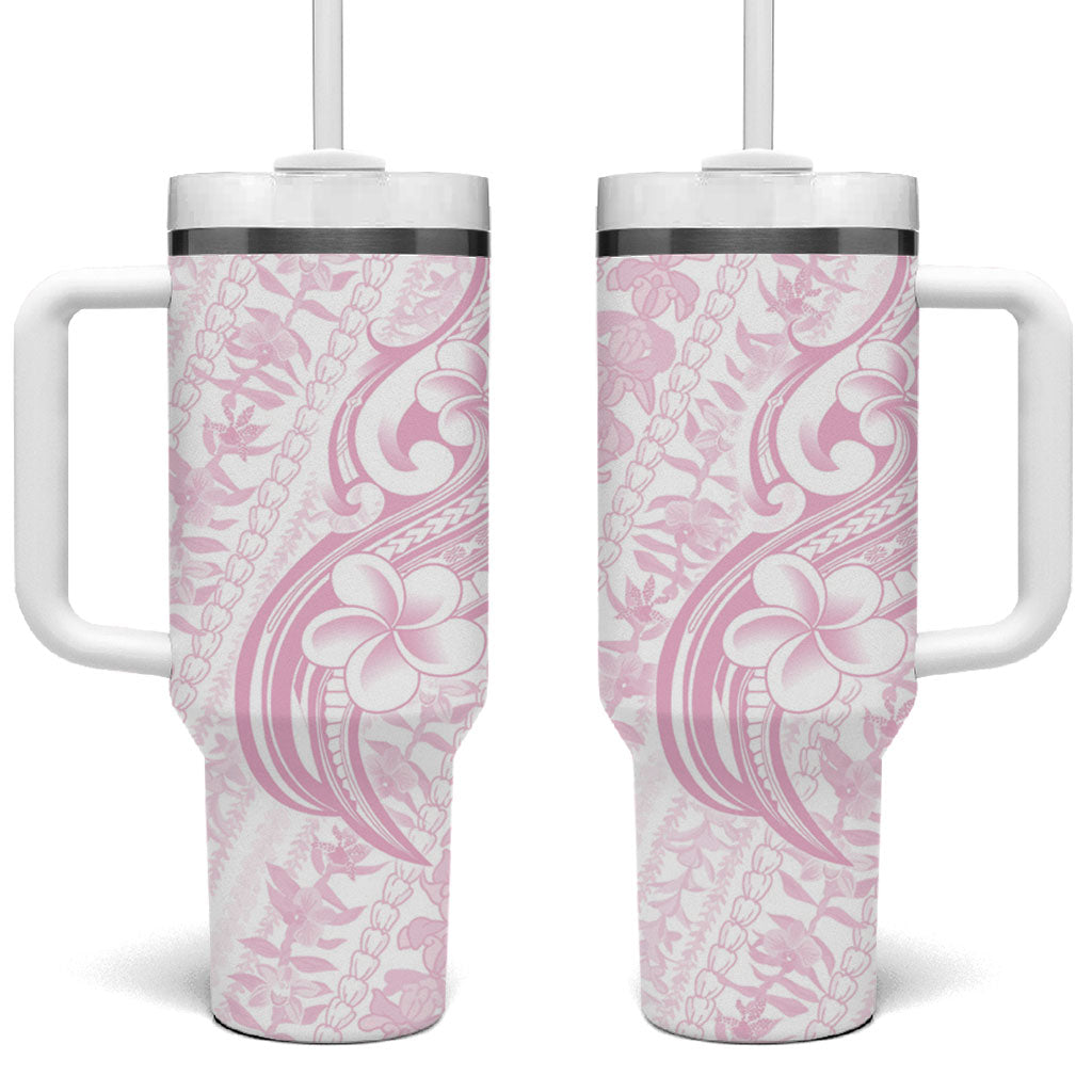 Hawaii Plumeria Lokelani Pikake Lei Tumbler With Handle Poni Mama Polynesian Tattoo