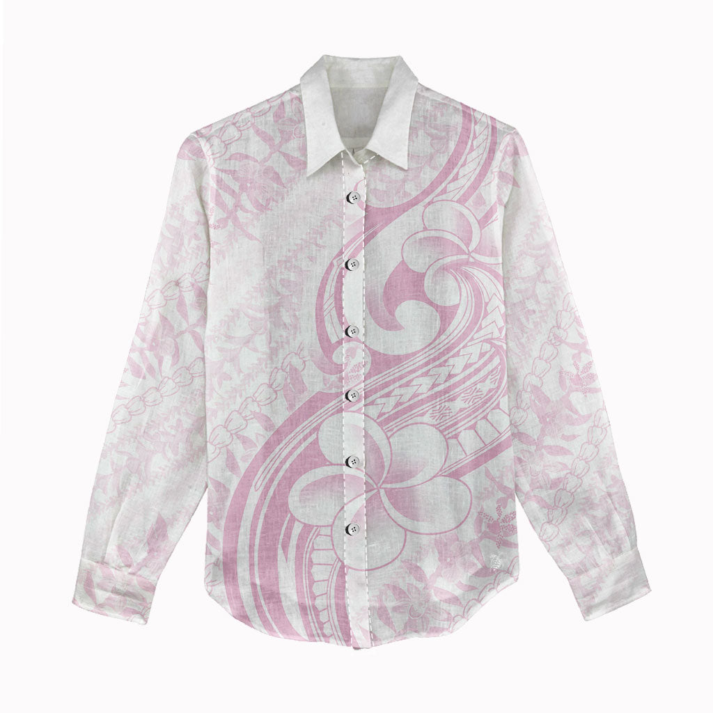 Hawaii Plumeria Lokelani Pikake Lei Women Casual Shirt Poni Mama Polynesian Tattoo