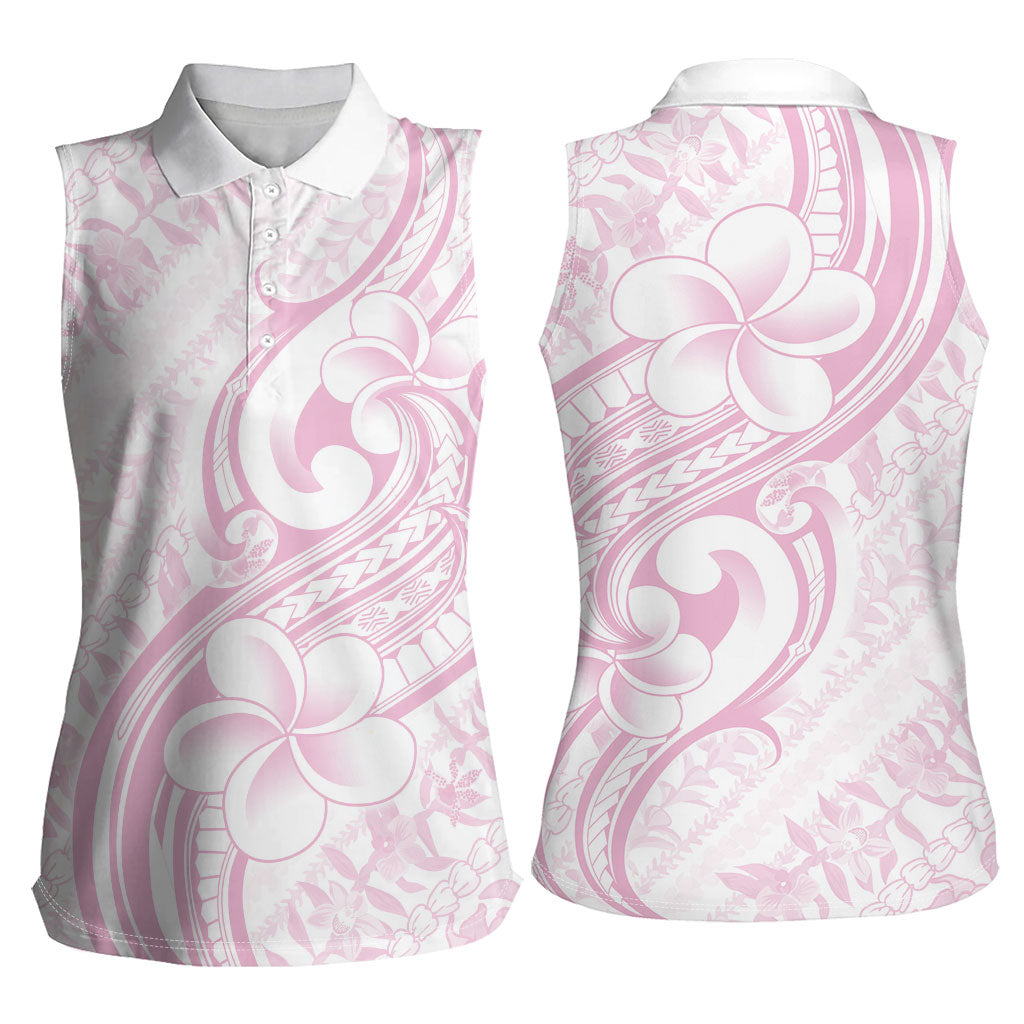 Hawaii Plumeria Lokelani Pikake Lei Women Sleeveless Polo Shirt Poni Mama Polynesian Tattoo