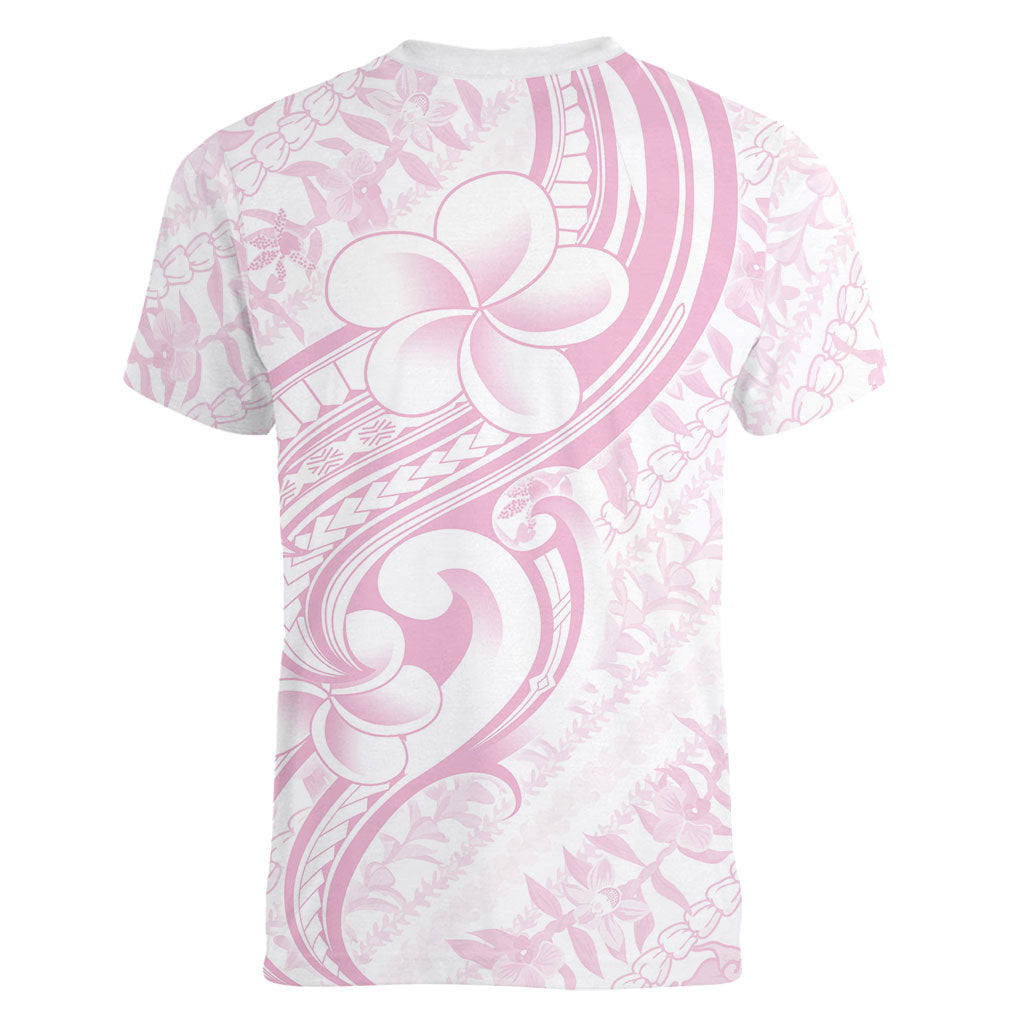 Hawaii Plumeria Lokelani Pikake Lei Women V-Neck T-Shirt Poni Mama Polynesian Tattoo