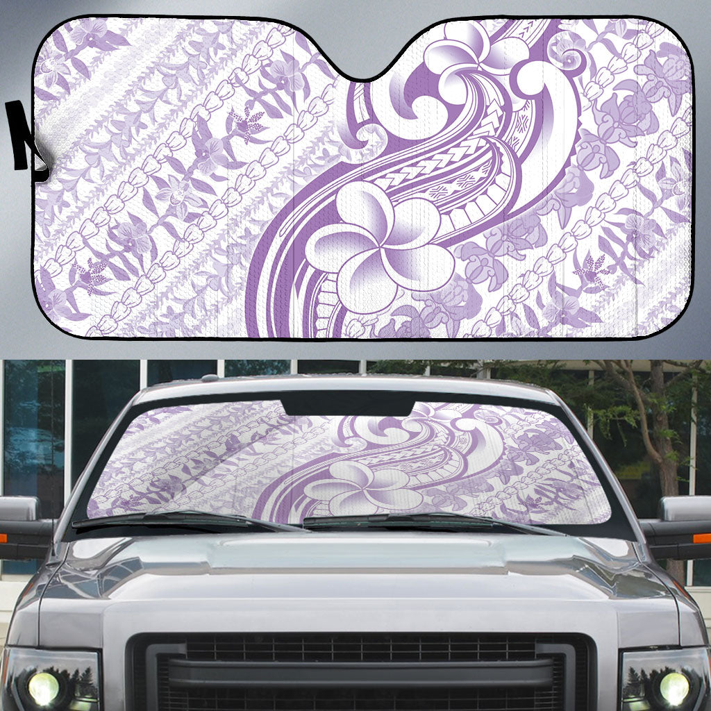 Hawaii Plumeria Lokelani Pikake Lei Auto Sun Shade Poni Polynesian Tattoo LT9 Purple - Polynesian Pride
