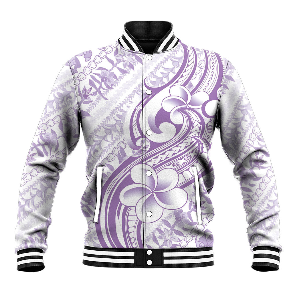 Hawaii Plumeria Lokelani Pikake Lei Baseball Jacket Poni Polynesian Tattoo LT9 Unisex Purple - Polynesian Pride