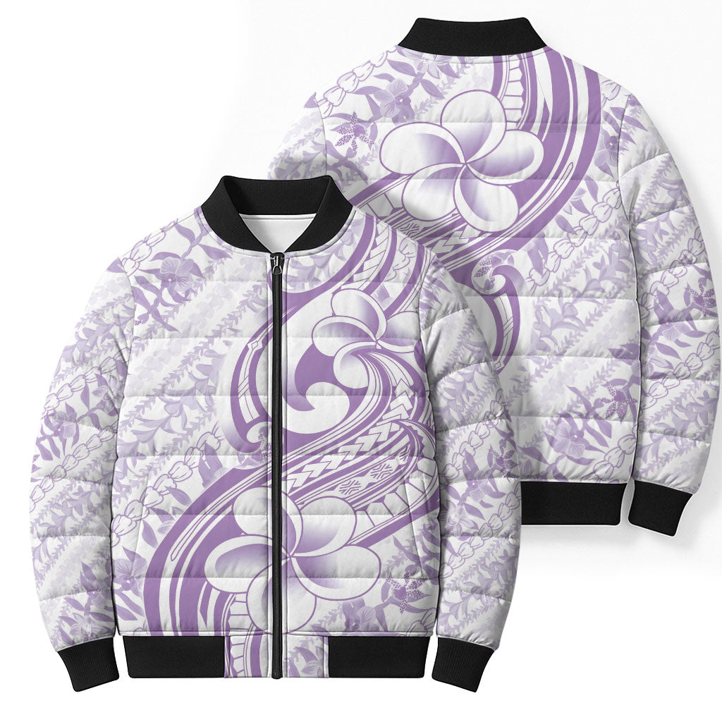 Hawaii Plumeria Lokelani Pikake Lei Bomber Puffer Jacket Poni Polynesian Tattoo