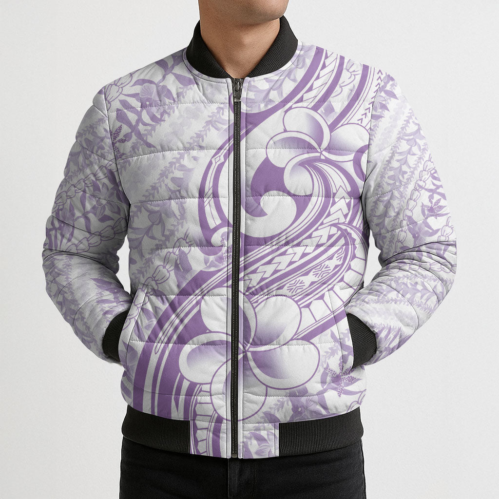 Hawaii Plumeria Lokelani Pikake Lei Bomber Puffer Jacket Poni Polynesian Tattoo