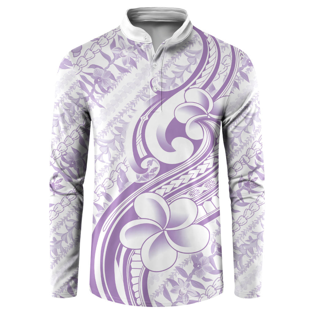 Hawaii Plumeria Lokelani Pikake Lei Button Sweatshirt Poni Polynesian Tattoo LT9 Purple - Polynesian Pride