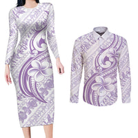 Hawaii Plumeria Lokelani Pikake Lei Couples Matching Long Sleeve Bodycon Dress and Long Sleeve Button Shirt Poni Polynesian Tattoo