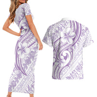 Hawaii Plumeria Lokelani Pikake Lei Couples Matching Short Sleeve Bodycon Dress and Hawaiian Shirt Poni Polynesian Tattoo