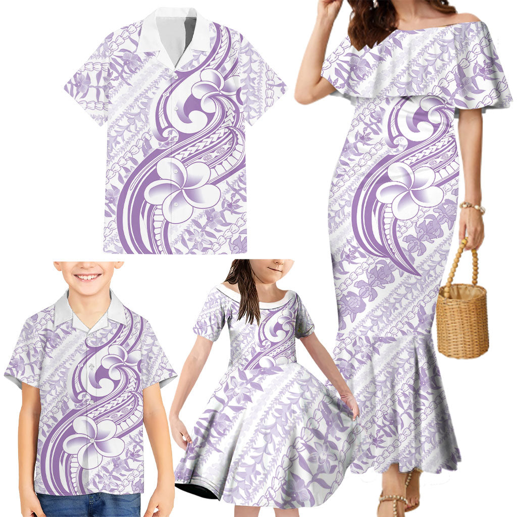 Hawaii Plumeria Lokelani Pikake Lei Family Matching Mermaid Dress and Hawaiian Shirt Poni Polynesian Tattoo