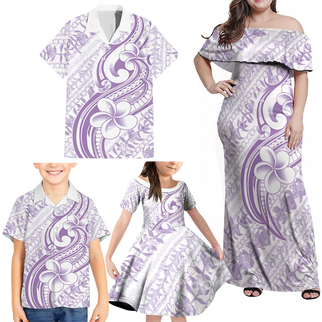 Hawaii Plumeria Lokelani Pikake Lei Family Matching Off Shoulder Maxi Dress and Hawaiian Shirt Poni Polynesian Tattoo