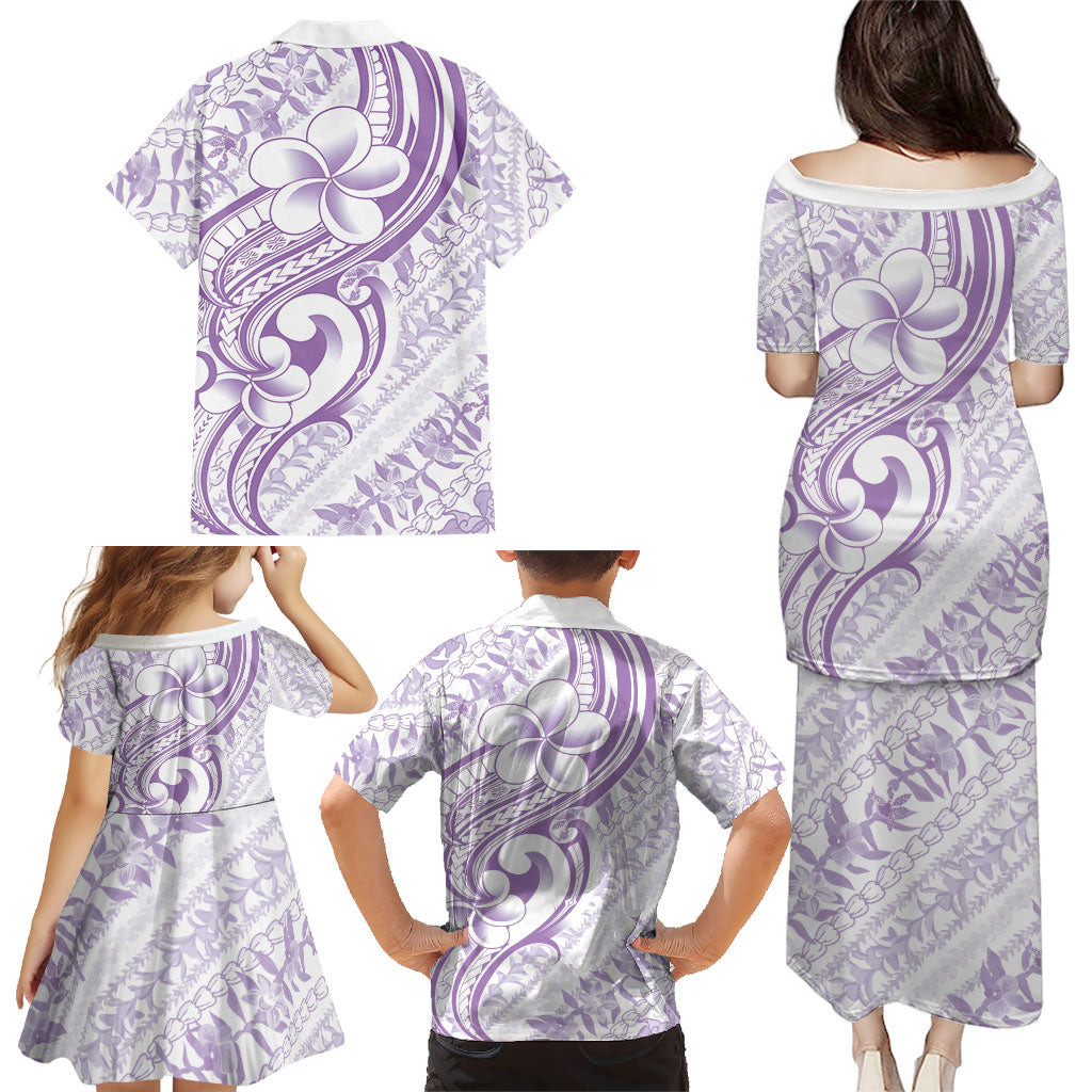 Hawaii Plumeria Lokelani Pikake Lei Family Matching Puletasi and Hawaiian Shirt Poni Polynesian Tattoo
