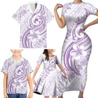 Hawaii Plumeria Lokelani Pikake Lei Family Matching Short Sleeve Bodycon Dress and Hawaiian Shirt Poni Polynesian Tattoo
