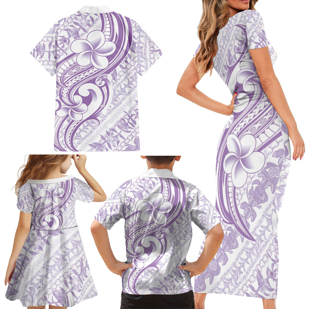 Hawaii Plumeria Lokelani Pikake Lei Family Matching Short Sleeve Bodycon Dress and Hawaiian Shirt Poni Polynesian Tattoo