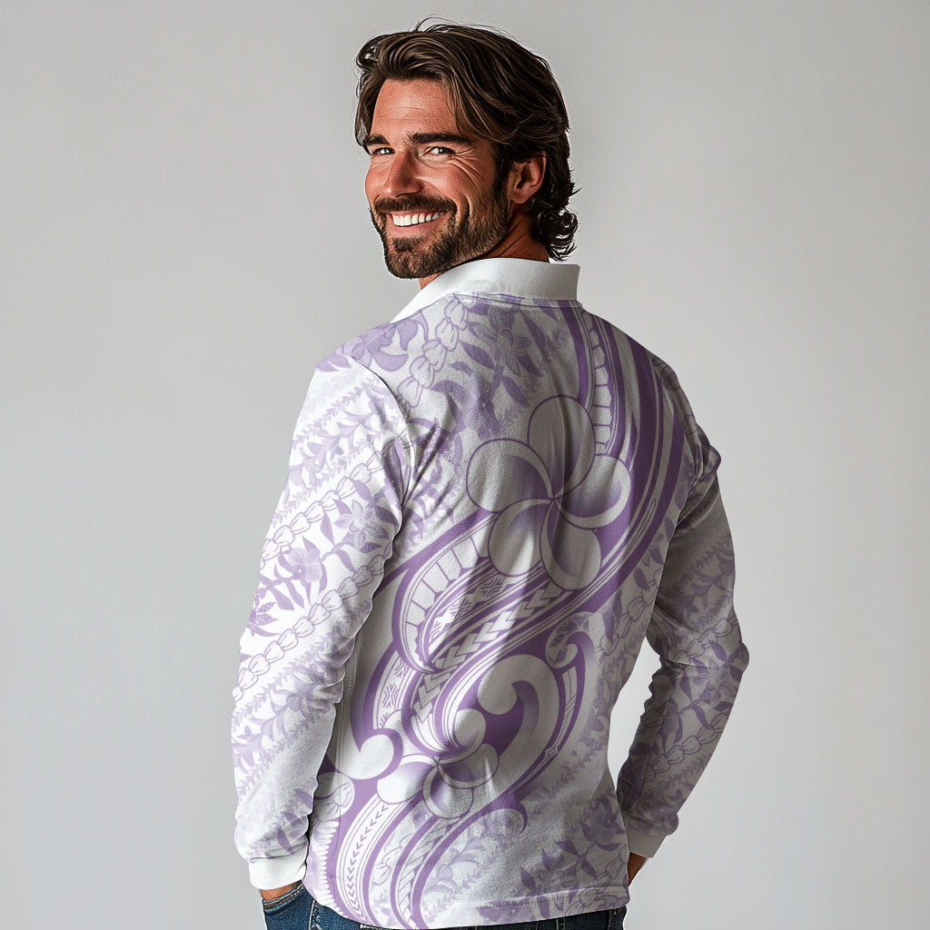 Hawaii Plumeria Lokelani Pikake Lei Long Sleeve Polo Shirt Poni Polynesian Tattoo