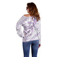 Hawaii Plumeria Lokelani Pikake Lei Off Shoulder Sweater Poni Polynesian Tattoo
