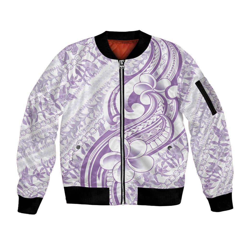 Hawaii Plumeria Lokelani Pikake Lei Sleeve Zip Bomber Jacket Poni Polynesian Tattoo