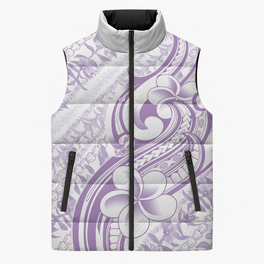 Hawaii Plumeria Lokelani Pikake Lei Sleeveless Puffer Jacket Poni Polynesian Tattoo