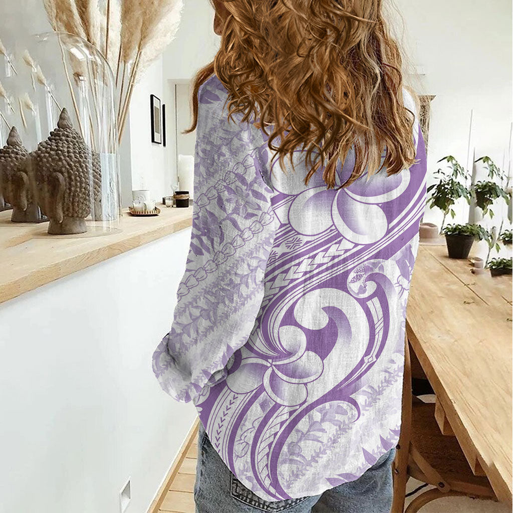 Hawaii Plumeria Lokelani Pikake Lei Women Casual Shirt Poni Polynesian Tattoo