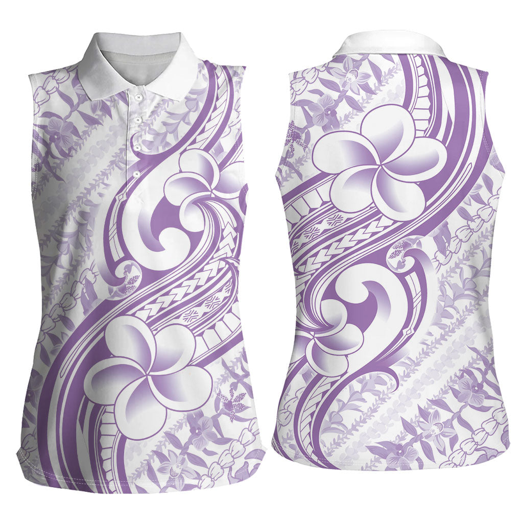 Hawaii Plumeria Lokelani Pikake Lei Women Sleeveless Polo Shirt Poni Polynesian Tattoo