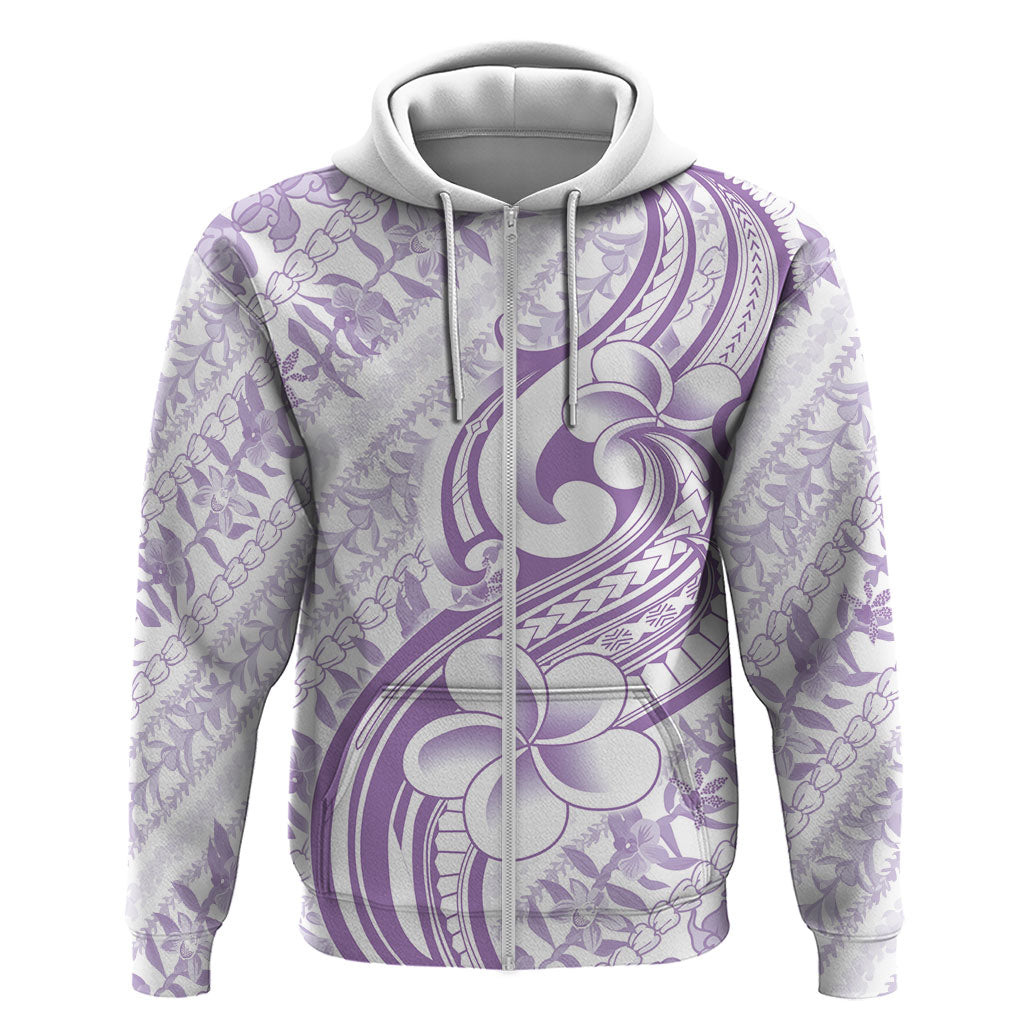 Hawaii Plumeria Lokelani Pikake Lei Zip Hoodie Poni Polynesian Tattoo LT9 Zip Hoodie Purple - Polynesian Pride