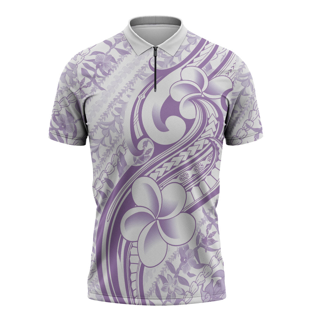 Hawaii Plumeria Lokelani Pikake Lei Zipper Polo Shirt Poni Polynesian Tattoo
