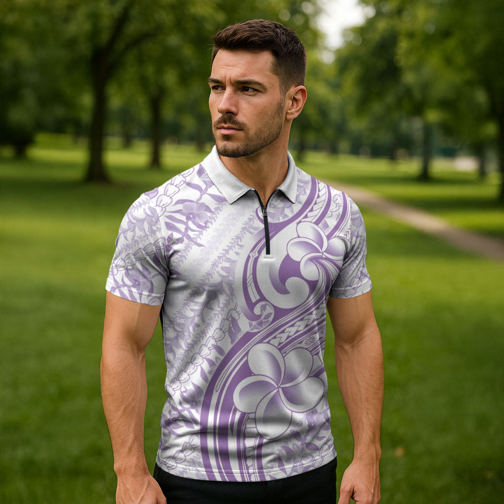 Hawaii Plumeria Lokelani Pikake Lei Zipper Polo Shirt Poni Polynesian Tattoo