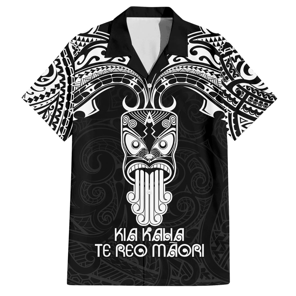 New Zealand Te Reo Maori Family Matching Short Sleeve Bodycon Dress and Hawaiian Shirt Kia Kaha Maori Language Week Black Style LT9 Dad's Shirt - Short Sleeve Black - Polynesian Pride
