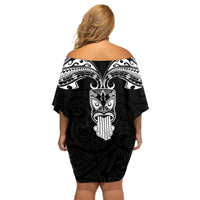 New Zealand Te Reo Maori Off Shoulder Short Dress Kia Kaha Maori Language Week Black Style LT9 - Polynesian Pride