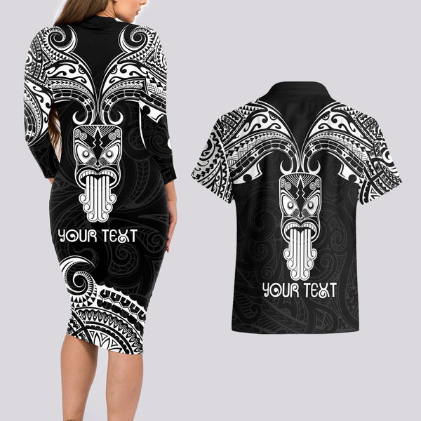 Personalised New Zealand Te Reo Maori Couples Matching Off Shoulder Maxi Dress and Long Sleeve Button Shirts Kia Kaha Maori Language Week Purple Style LT9