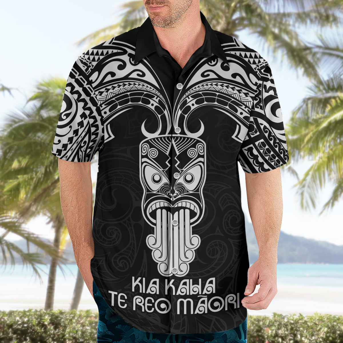 Personalised New Zealand Te Reo Maori Hawaiian Shirt Kia Kaha Maori Language Week Black Style LT9 - Polynesian Pride