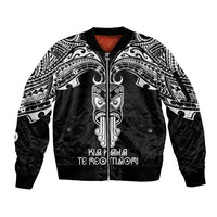 Personalised New Zealand Te Reo Maori Sleeve Zip Bomber Jacket Kia Kaha Maori Language Week Black Style LT9 Unisex Black - Polynesian Pride