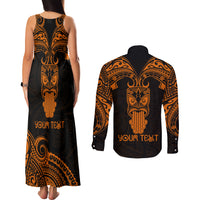 Personalised New Zealand Te Reo Maori Couples Matching Tank Maxi Dress and Long Sleeve Button Shirts Kia Kaha Maori Language Week Gold Style LT9 - Polynesian Pride