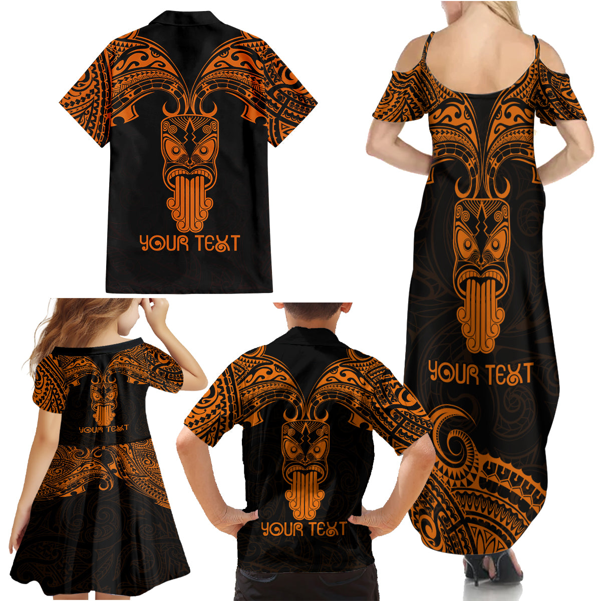 Personalised New Zealand Te Reo Maori Family Matching Summer Maxi Dress and Hawaiian Shirt Kia Kaha Maori Language Week Gold Style LT9 - Polynesian Pride