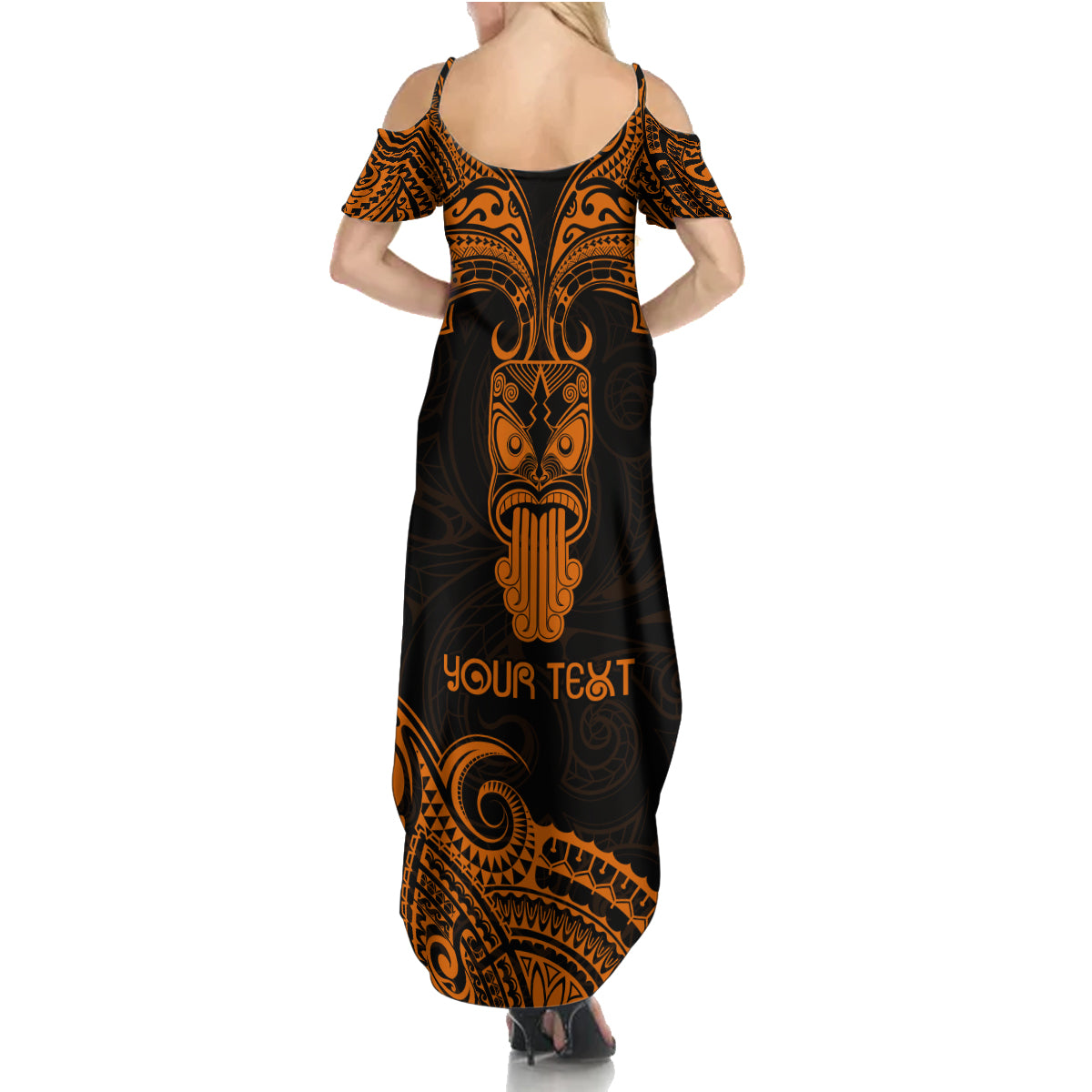 Personalised New Zealand Te Reo Maori Family Matching Summer Maxi Dress and Hawaiian Shirt Kia Kaha Maori Language Week Gold Style LT9 - Polynesian Pride