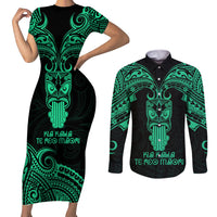 Personalised New Zealand Te Reo Maori Couples Matching Short Sleeve Bodycon Dress and Long Sleeve Button Shirts Kia Kaha Maori Language Week Green Style LT9 Green - Polynesian Pride