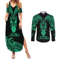 Personalised New Zealand Te Reo Maori Couples Matching Summer Maxi Dress and Long Sleeve Button Shirts Kia Kaha Maori Language Week Green Style LT9 Green - Polynesian Pride