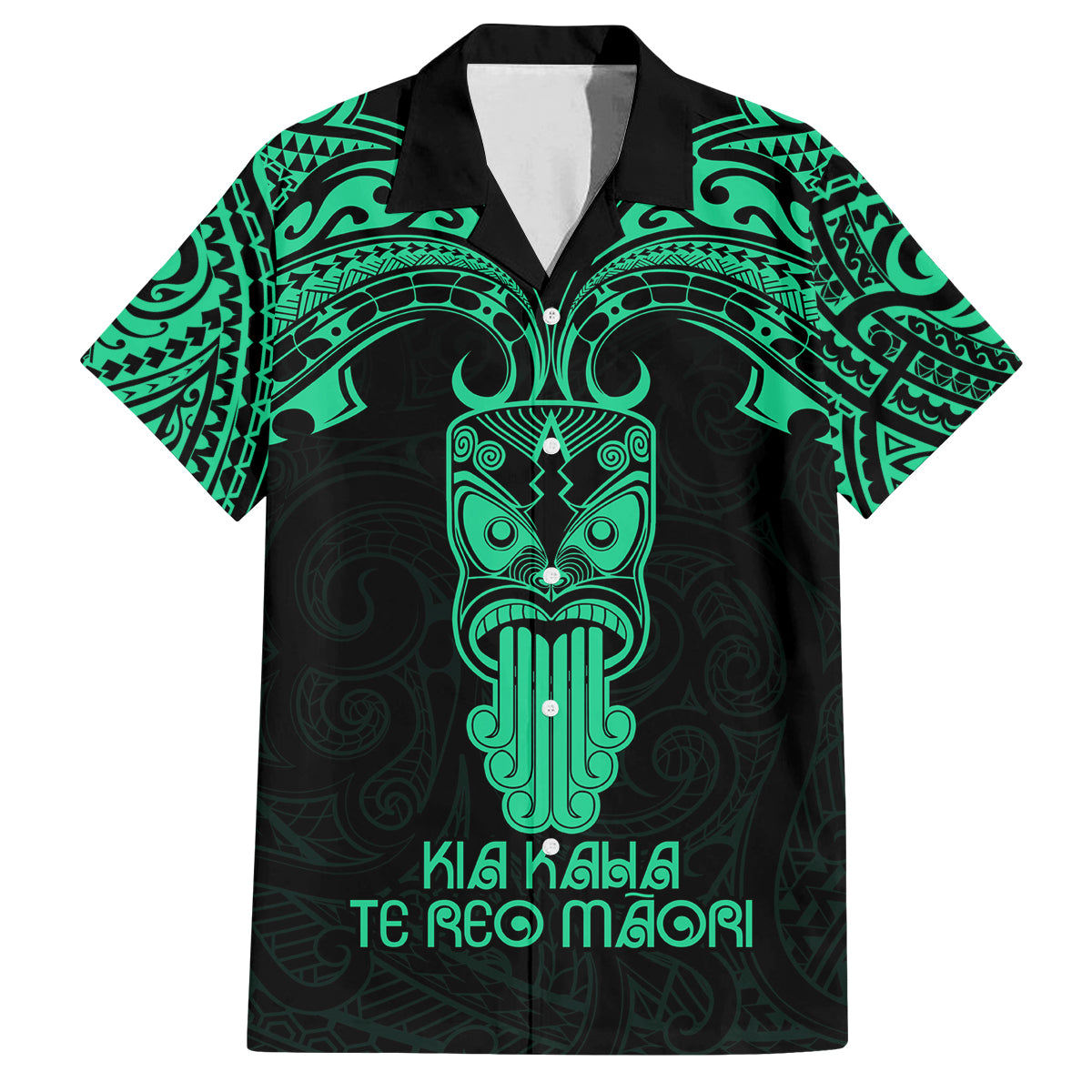 Personalised New Zealand Te Reo Maori Family Matching Long Sleeve Bodycon Dress and Hawaiian Shirt Kia Kaha Maori Language Week Green Style LT9 Dad's Shirt - Short Sleeve Green - Polynesian Pride