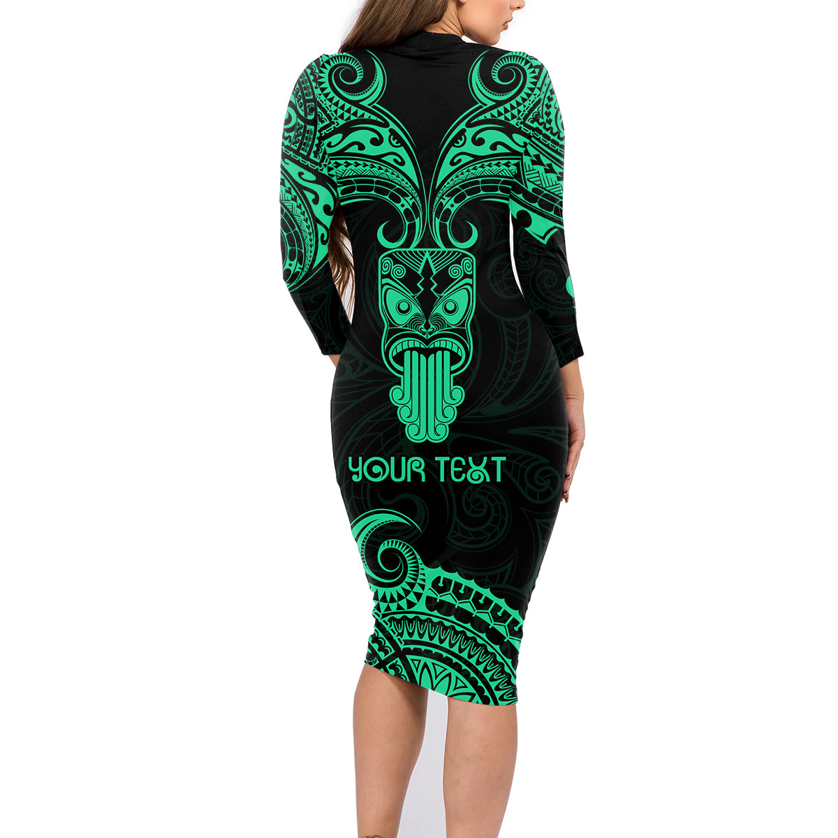 Personalised New Zealand Te Reo Maori Family Matching Long Sleeve Bodycon Dress and Hawaiian Shirt Kia Kaha Maori Language Week Green Style LT9 - Polynesian Pride
