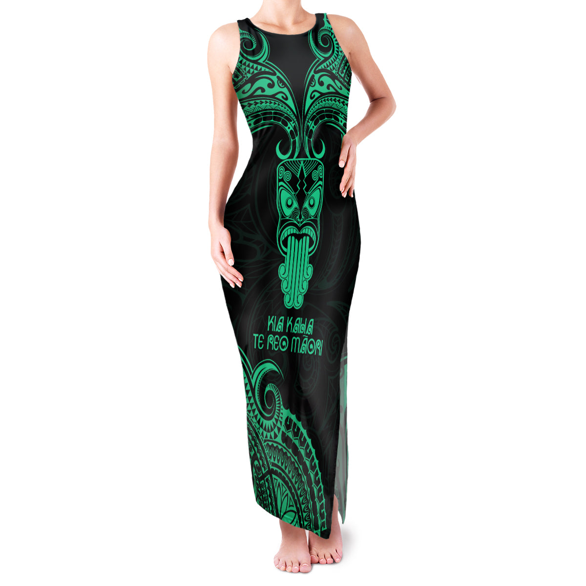 Personalised New Zealand Te Reo Maori Family Matching Tank Maxi Dress and Hawaiian Shirt Kia Kaha Maori Language Week Green Style LT9 Mom's Dress Green - Polynesian Pride