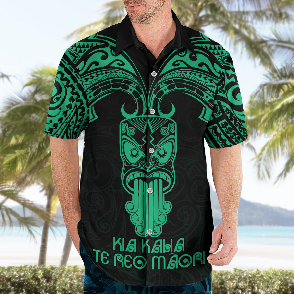 Personalised New Zealand Te Reo Maori Hawaiian Shirt Kia Kaha Maori Language Week Green Style LT9 - Polynesian Pride