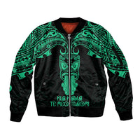 Personalised New Zealand Te Reo Maori Sleeve Zip Bomber Jacket Kia Kaha Maori Language Week Green Style LT9 Unisex Green - Polynesian Pride